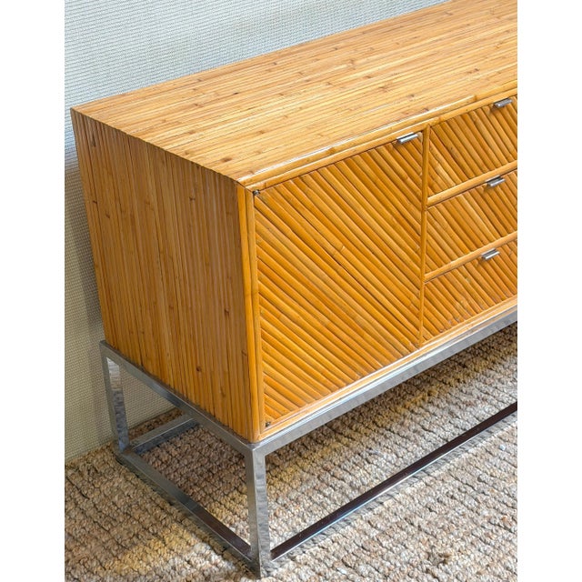 1970s Milo Baughman Split Bamboo, Pencil Reed and Chrome Credenza / Sideboard For Sale - Image 9 of 10
