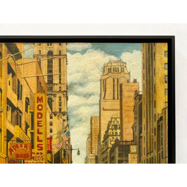 Dave Milton Vintage 1959 Mid Century Modern Edward Hopper Style " 42nd Street and Fifth Avenue, New York City " Framed Original Realist Oil Painting For Sale - Image 10 of 18