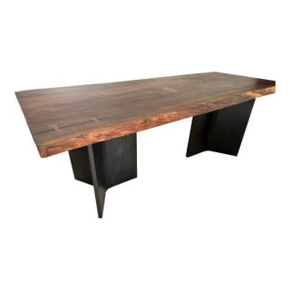 Custom Walnut, Blackened Steel Legs, Live Edge, Dining Table For Sale