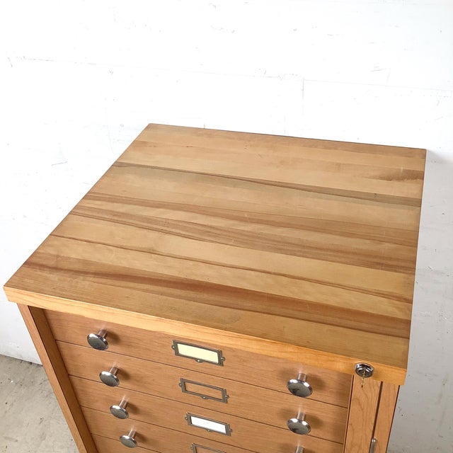 Wood Ten-Drawer Museum Specimen Cabinet With Butcher Block Top For Sale - Image 7 of 17