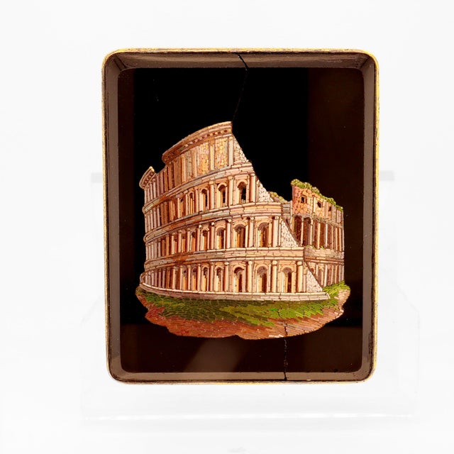 Metal Antique Micromosaic Brooch of the Roman Coliseum For Sale - Image 7 of 15