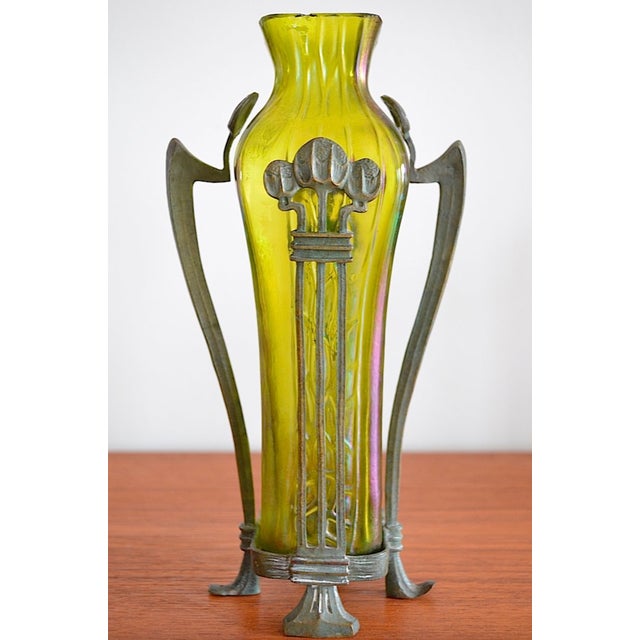 Art Nouveau Glass Vase with Bronze Holder attributed to Johann Lötz Witwe, 1890s For Sale - Image 12 of 12