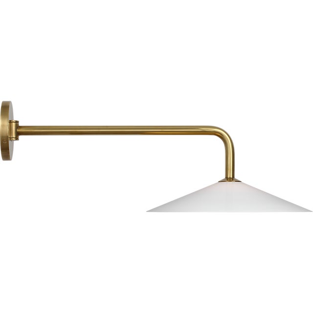 Visual Comfort Amber Lewis for Visual Comfort Signature Ponce 9" Articulating Sconce in Hand-Rubbed Antique Brass with Milk White Glass Shade For Sale - Image 4 of 12