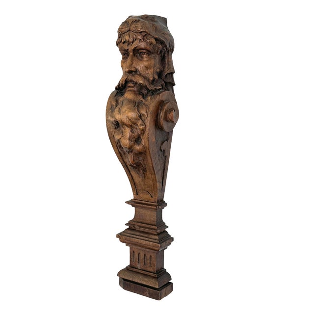 Vintage possibly an antique, carved wooden architectural fragment featuring a bearded figure with beautifully aged detail....
