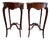 Late 20th Century Carved Round Walnut Side Tables With Marble Top For Sale