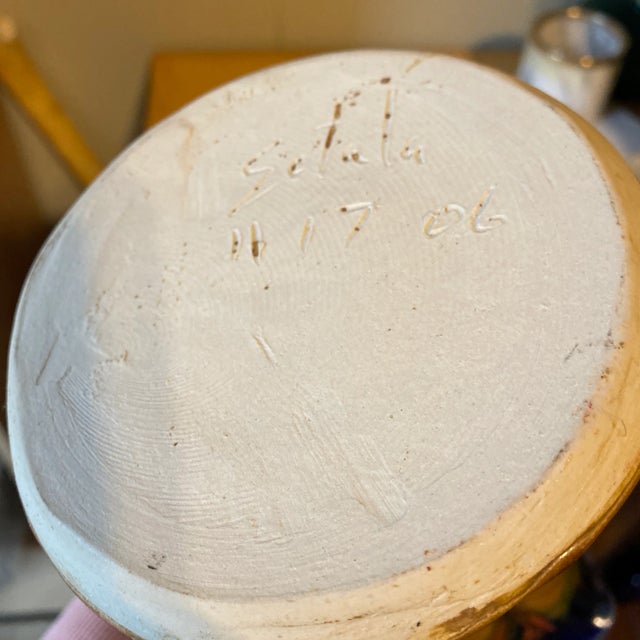 1980s 1980s Handmade Glazed Pottery Pitcher or Vase For Sale - Image 5 of 6