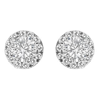 14K White Gold 1/2 Cttw Lab-Grown Diamond Halo Stud Earring (F-G Color, VS1-VS2 Clarity) For Sale