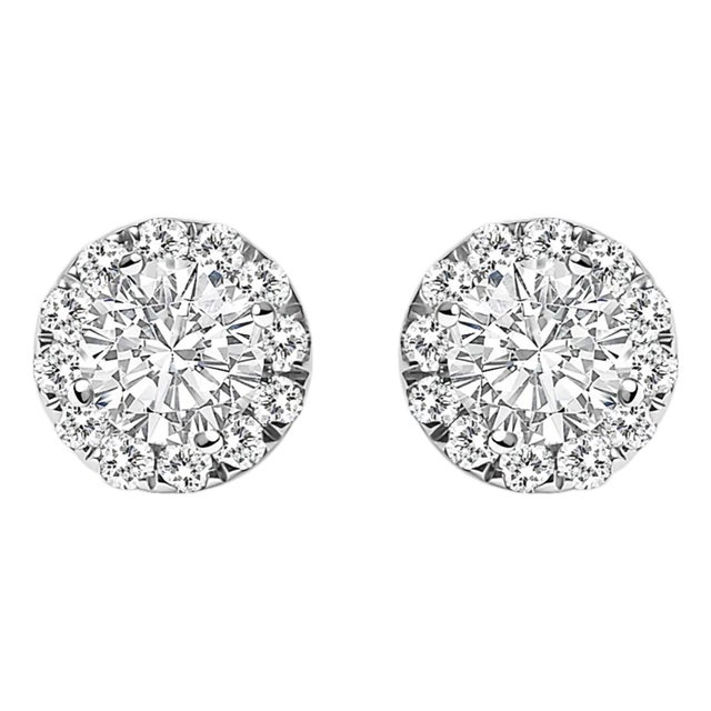 14K White Gold 1/2 Cttw Lab-Grown Diamond Halo Stud Earring (F-G Color, VS1-VS2 Clarity) For Sale