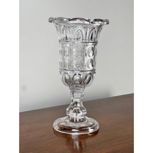 Gothic Antique Boston & Sandwich Glass Co. Gothic Arch Pressed Glass Celery Vase C. 1860–1880 For Sale - Image 3 of 9