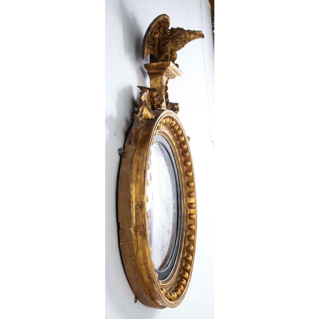 Wood 19th Century English Regency Gilt Wood Convex Mirror with Carved Eagle For Sale - Image 7 of 7