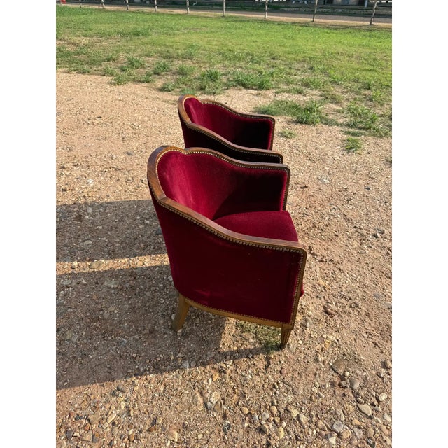 1940s Classic French Art Deco Barrel Back Club Chairs - A Pair For Sale - Image 11 of 12