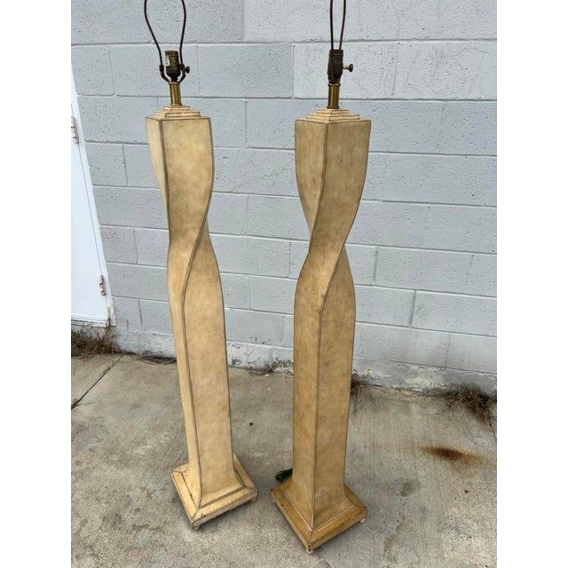 Cream Pair of 1990s Lexington Furniture Cream Leather Floor Lamps With Matching Leather Shades For Sale - Image 8 of 17