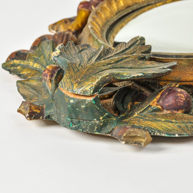 Antique Gilded Wood Convex Wall Mirror 19th Century Italian For Sale - Image 13 of 16