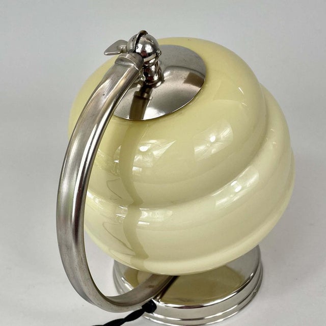 Cream Art Deco Nickel and Opaline Table Lamp, Germany, 1930s For Sale - Image 8 of 16
