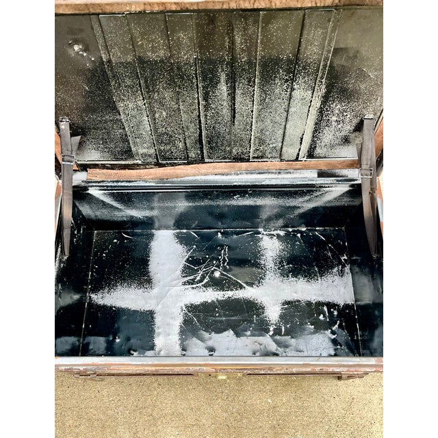 Early 20th Century Industrial Metal Trunk Chest on Stand With Patina Finish For Sale - Image 16 of 18