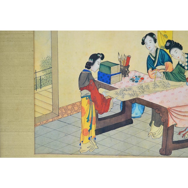 Wood Gilt Wood Framed Qing Dynasty Chinese Family Watercolor Painting on Paper For Sale - Image 7 of 17