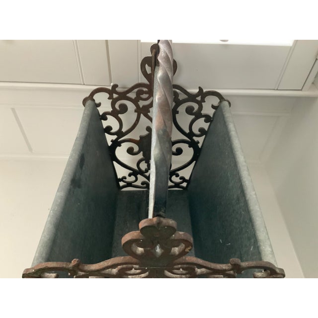 1970s Handcrafted French Style Cast Iron & Galvanized Steel Magazine Rack/ Towel Holder For Sale In Chicago - Image 6 of 13