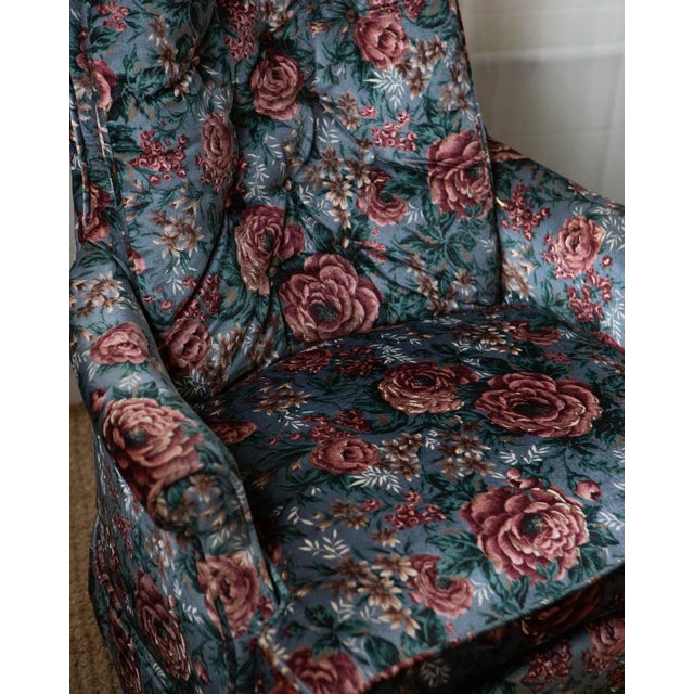 Pair of Vintage Tufted Floral Velvet High Back Chairs For Sale In Columbus - Image 6 of 13
