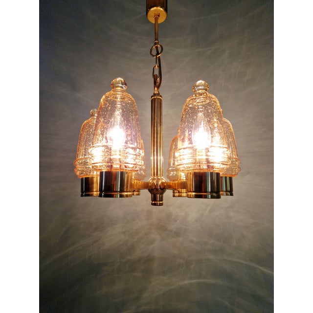 Brass Chandelier with Amber Bubble Glass Globes, 1970s For Sale - Image 10 of 18