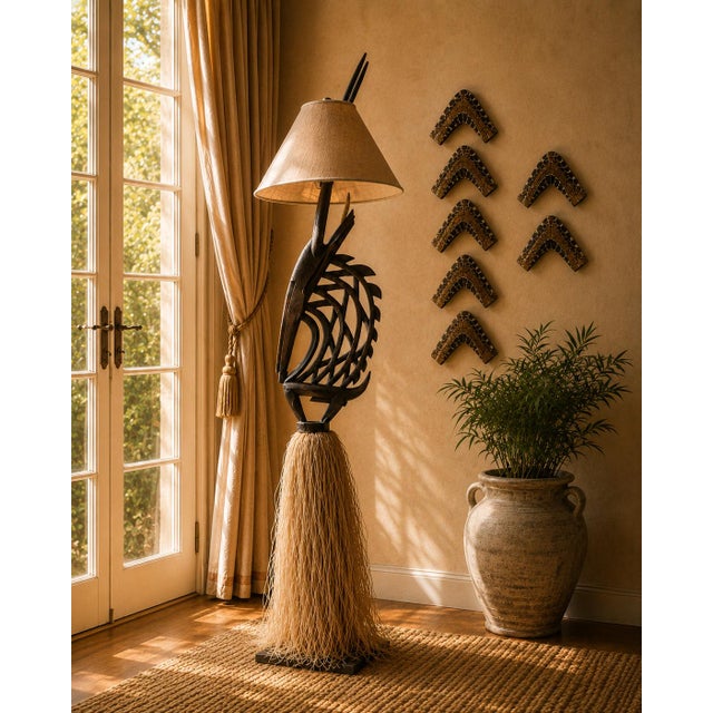 Vintage Chi Wara Inspired Life Sized Hand Carved Floor Lamp For Sale - Image 6 of 13