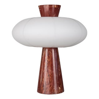 Venetian Red Veined Marble and Opal Hand-Blown Glass Table Lamp by ZAVADSKI For Sale