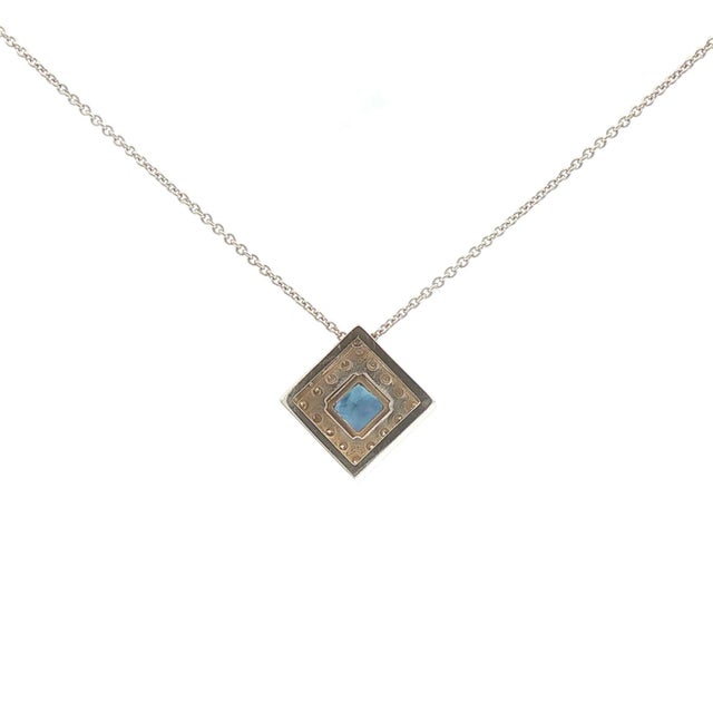 Contemporary 14k White Gold Sapphire and Diamond Square Pendant For Sale - Image 3 of 3