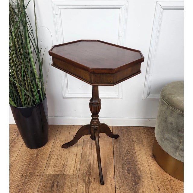 Neoclassical Italian Walnut Inlay Octagonal Tripod Side Table, 1950s For Sale - Image 6 of 8