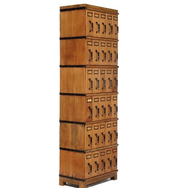 Oversized Antique Oak 6 Section 30 Drawer File Cabinet C1920 For Sale - Image 10 of 13