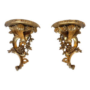 Mid 20th Century Large Vintage Carved Giltwood Italian Wall Brackets - a Pair