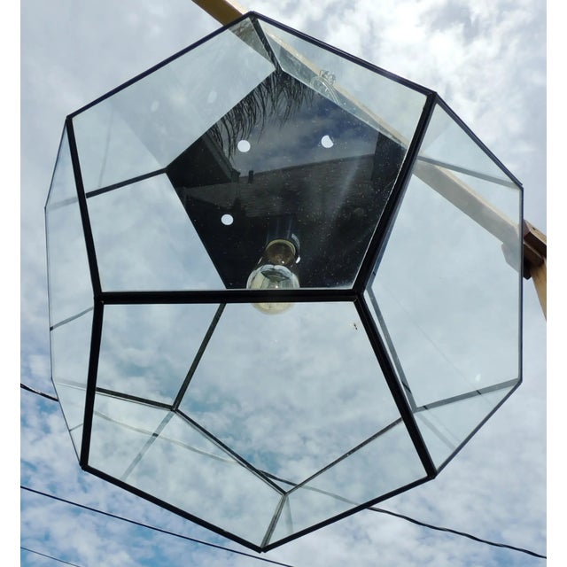 Metal Large Vintage Late 20th Century Glass Metal Polygon Panel Ceiling Fixture Pendant For Sale - Image 7 of 8