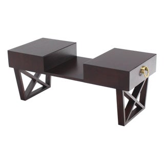 Bi Level Coffee Table with Two Side Drawers Storage in Espresso Finish For Sale