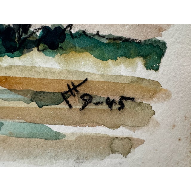 1940s Henry Emil Salloch Original Watercolor on Paper Rustic Rural Farmstead, 1945. For Sale - Image 5 of 7