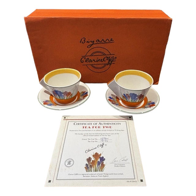 Crocus Pattern Tea Cups and Saucers by Clarice Cliff, Set of 4 For Sale