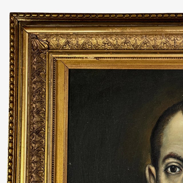 Vintage Mannerist Style Portrait of Nobleman (In the Manner of El Greco), Signed (Oil on Canvas) For Sale - Image 4 of 10