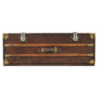 Vintage French Wood and Leather Trunk For Sale