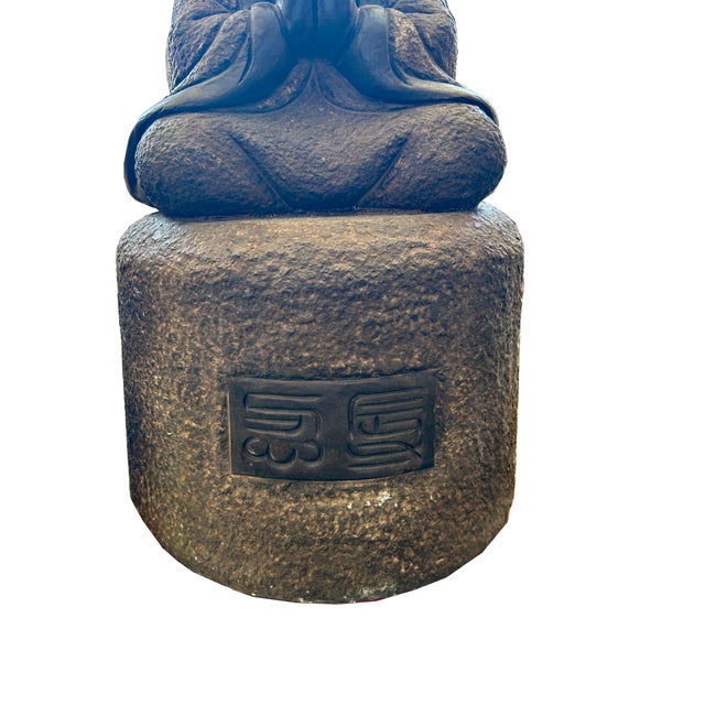 25" Oriental Chinese Zen Young Monk Siting Meditation Stone Statue For Sale - Image 9 of 10