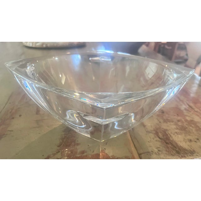 Waterford Clear glass bowl Cut outs below each corner . With a makers mark on the bottom, this item weighs 9 pounds. A...