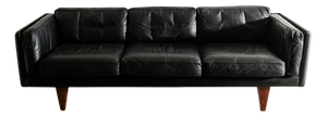Danish Mid-Century Black Leather Three Seater V11 Sofa by Illum Wikkelsø, 1960s