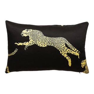 The House of Scalamandré Leaping Cheetah Lumbar Pillow, Black Magic For Sale
