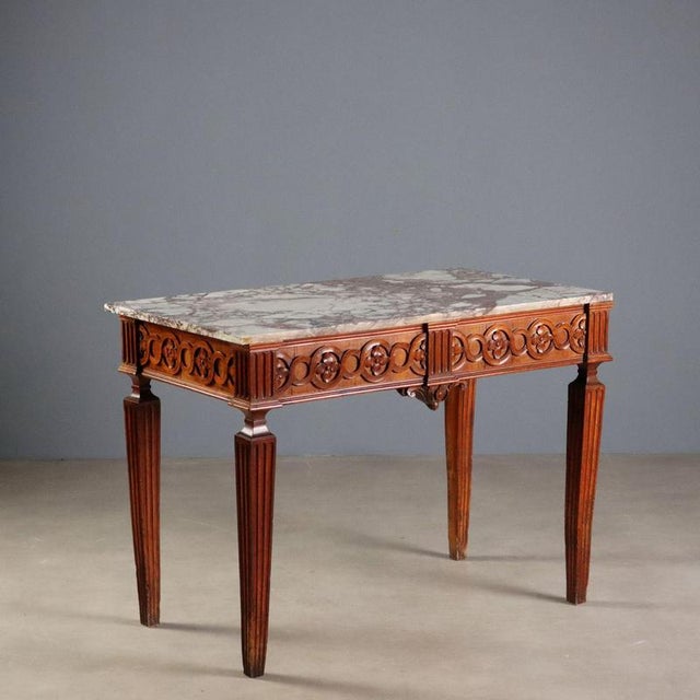 Neoclassical Walnut Console with Marble Top For Sale - Image 13 of 13