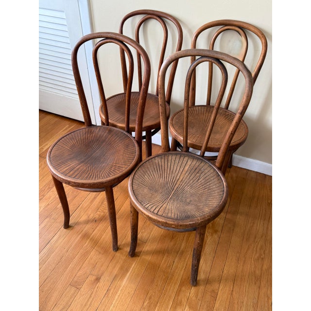 Rustic European Antique Thonet Style Bentwood Cafe Bistro Chairs, Set of Four For Sale - Image 3 of 13