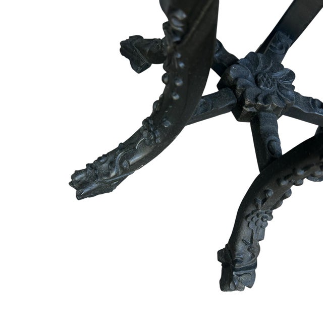 Chinese Antique Chinese Ebonized Carved Wood Marble Inset Plant Stand For Sale - Image 3 of 10
