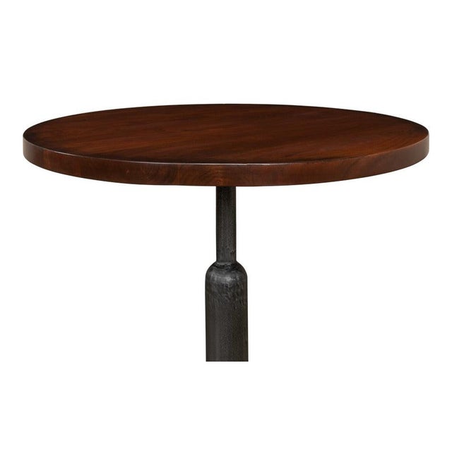 Brown Industrial Bistro Table with Solid Walnut Top, 32 Inch Round For Sale - Image 8 of 12