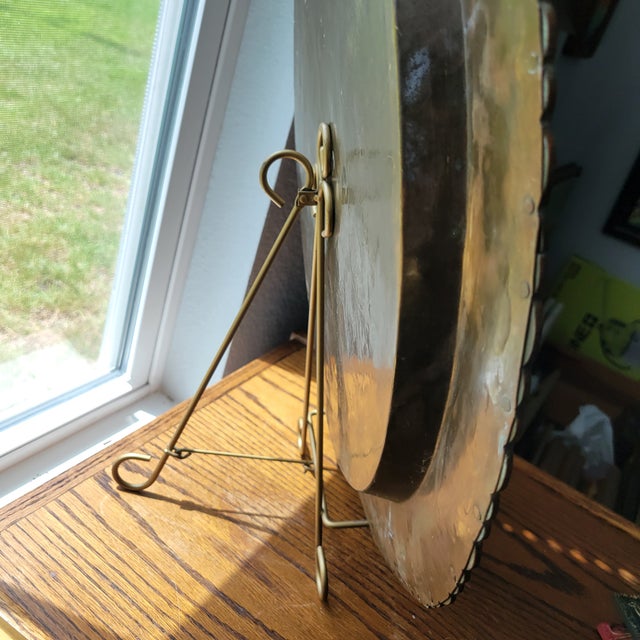 Lg VTG Oriental Brass Serving Tray or Wall Decor Hong Kong W/Hanger + Stand Boho For Sale - Image 11 of 13