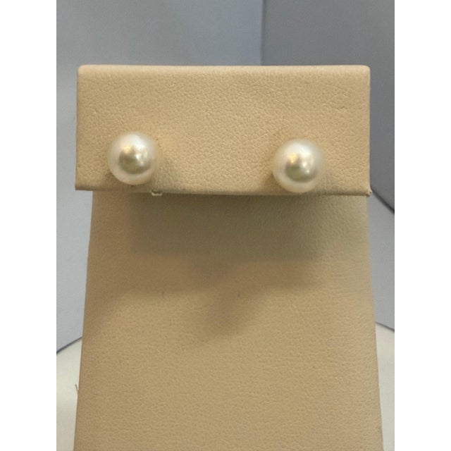 Metal 8 MM White Akoya Aaa Pearl Stud Earrings 14 K Yellow Gold For Sale - Image 7 of 8
