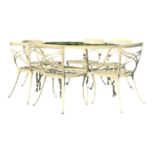 Vintage Coastal Brown Jordan Classic 2 Cast Aluminum Patio Dining Set