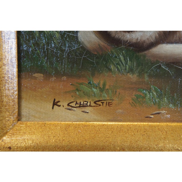 20th Century Realist Rabbit Countryside Signed Portrait Painting Canvas ...