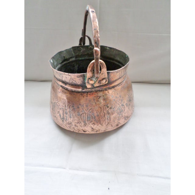 This is a Beautiful! Antique Middle Eastern Engraved Copper Pot With Handle and Small Pour Sprout in Nice Antique...