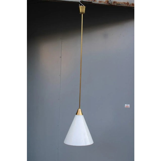 Italian Brass and White Opaline Glass Ceiling Lamp from Stilnovo, 1950s For Sale - Image 11 of 11