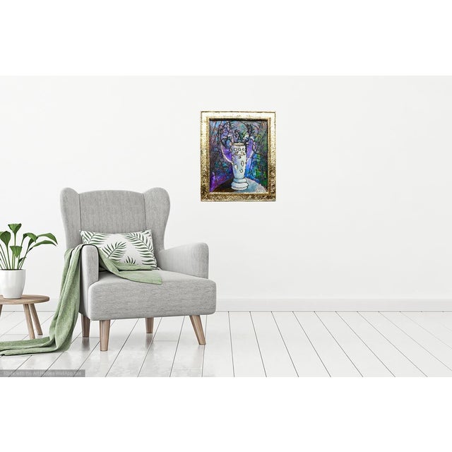 Martha Holden "Stained Glass in Violet" Framed Oil Painting For Sale - Image 4 of 8